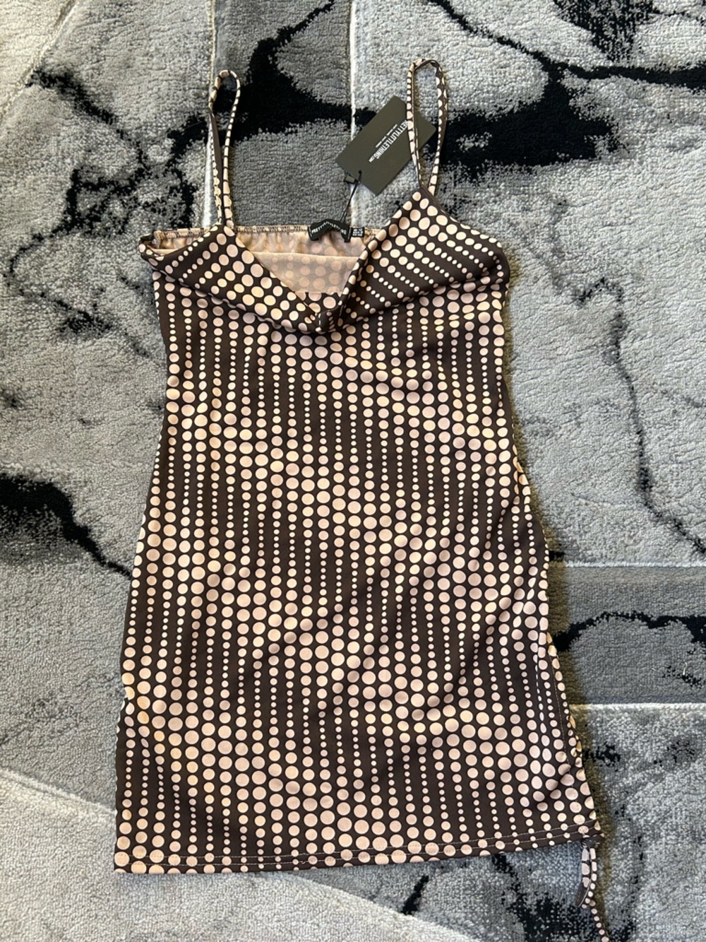 Sleeveless Polka Dot Shift Dress in Brown and Cream